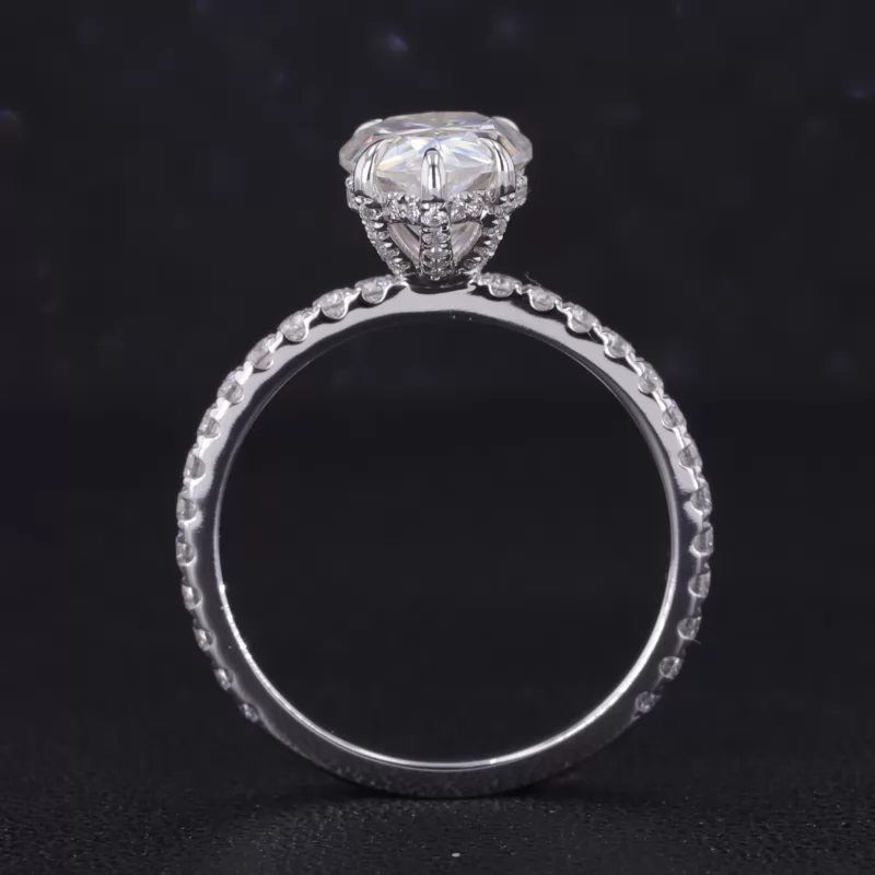 7×10mm Pear Cut Moissanite 14K White Gold Pave Engagement Ring