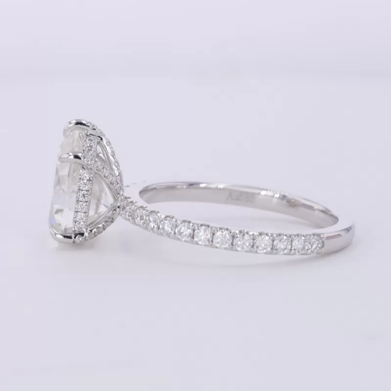 7×10mm Pear Cut Moissanite 14K White Gold Pave Engagement Ring