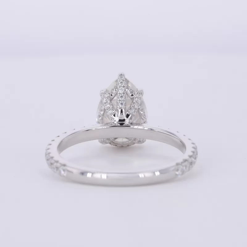 7×10mm Pear Cut Moissanite 14K White Gold Pave Engagement Ring