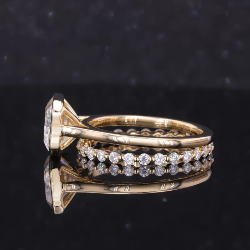8×10mm Octagon Emerald Cut Moissanite Bezel Set 14K Yellow Gold Stackable Rings