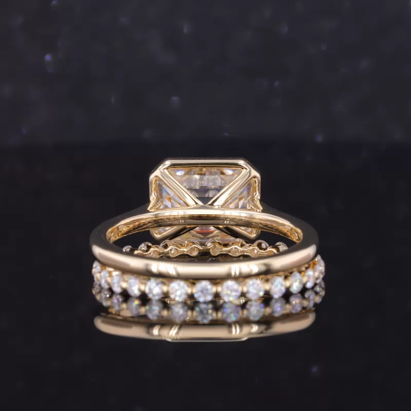 8×10mm Octagon Emerald Cut Moissanite Bezel Set 14K Yellow Gold Stackable Rings