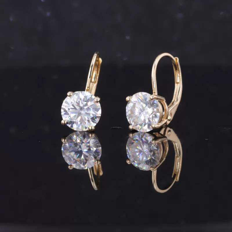 7mm Round Brilliant Cut Moissanite 10K Yellow Gold Diamond Earrings