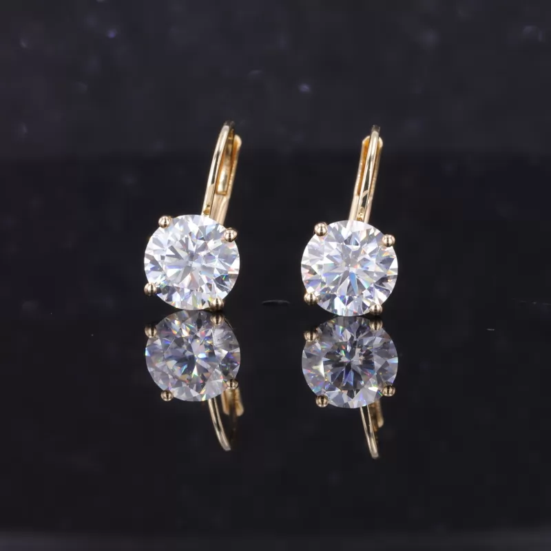 7mm Round Brilliant Cut Moissanite 10K Yellow Gold Diamond Earrings