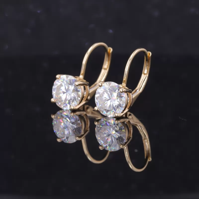 7mm Round Brilliant Cut Moissanite 10K Gold Diamond Earrings