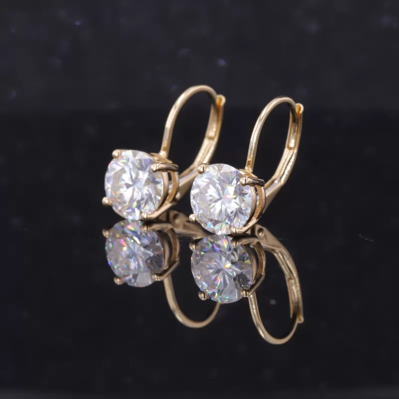 7mm Round Brilliant Cut Moissanite 10K Yellow Gold Diamond Earrings