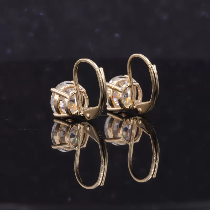 7mm Round Brilliant Cut Moissanite 10K Yellow Gold Diamond Earrings