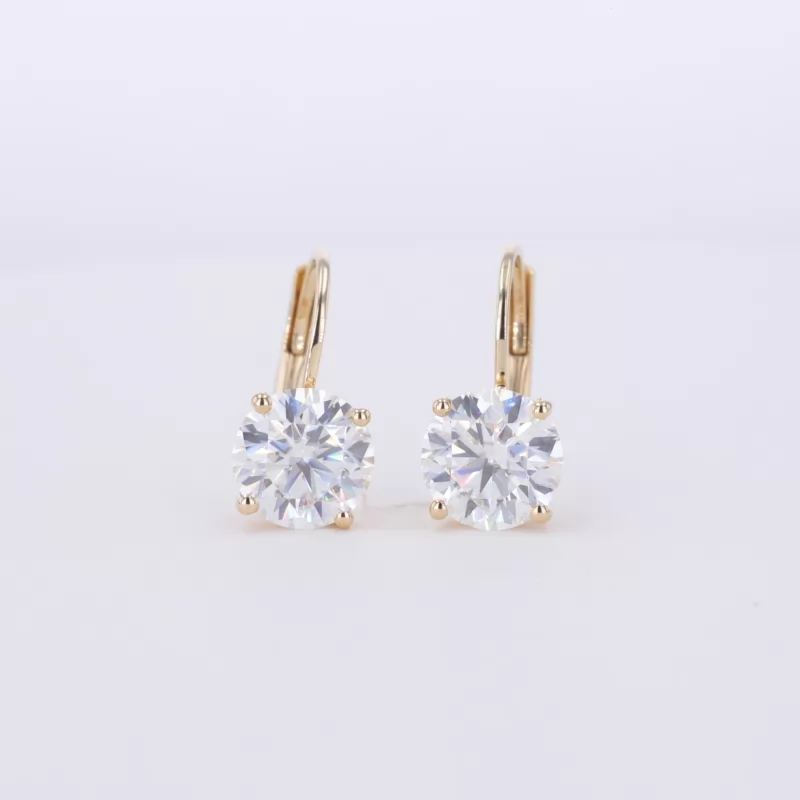 7mm Round Brilliant Cut Moissanite 10K Yellow Gold Diamond Earrings