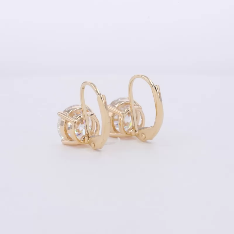 7mm Round Brilliant Cut Moissanite 10K Yellow Gold Diamond Earrings