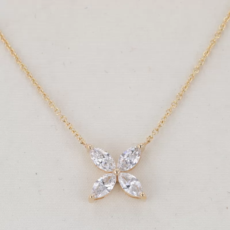 3×6mm Marquise Cut Moissanite 14K Yellow Gold Diamond Pendant Necklace