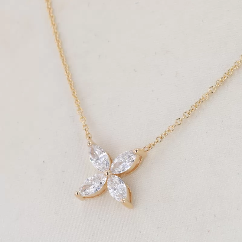 3×6mm Marquise Cut Moissanite 14K Yellow Gold Diamond Pendant Necklace