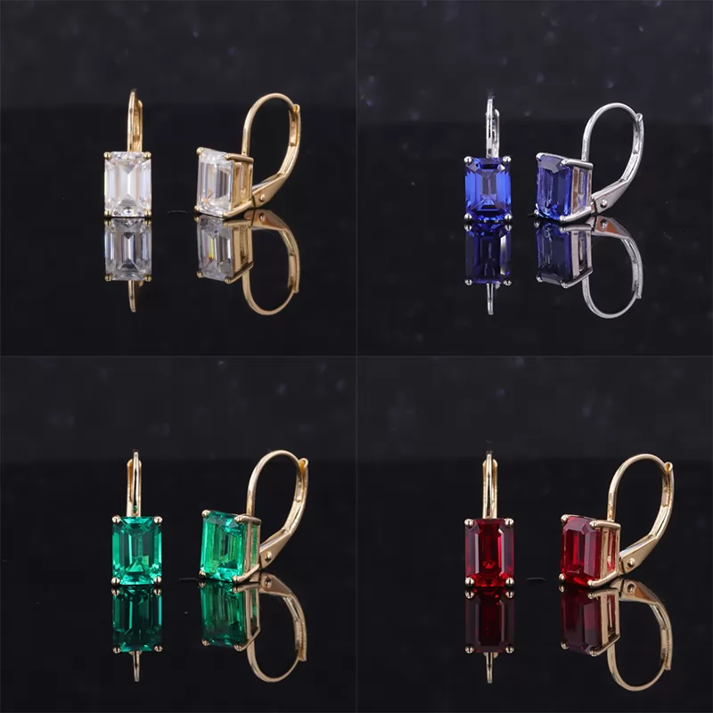 5×7mm Octagon Emerald Cut Lab Gemstones Diamond Earrings