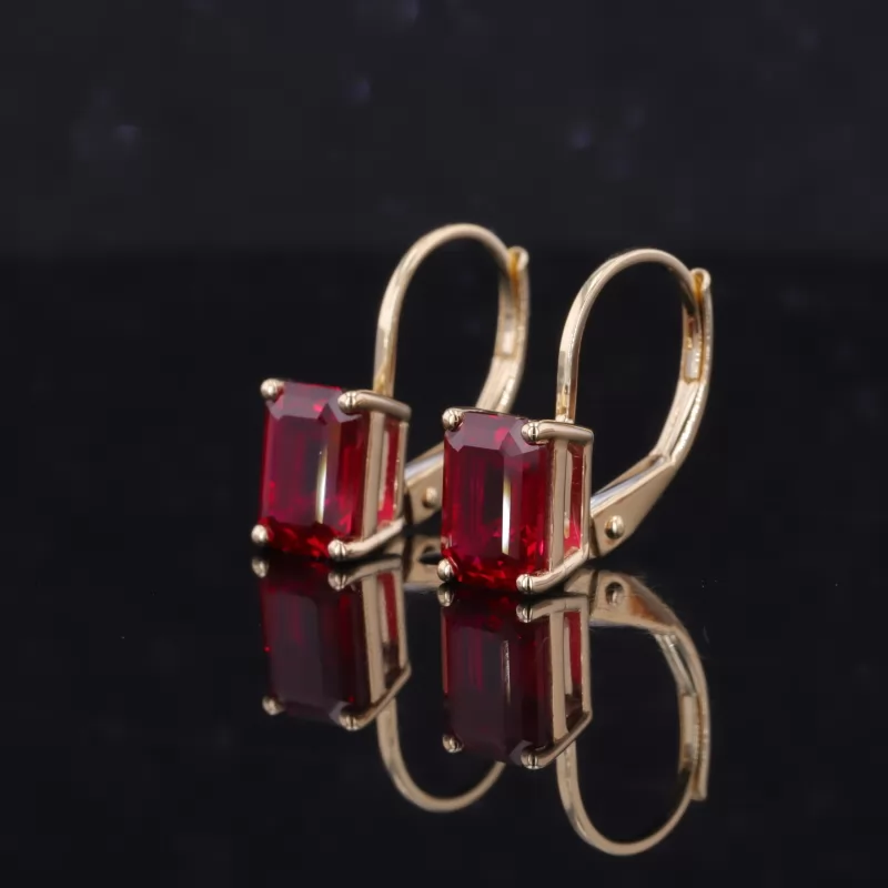 5×7mm Octagon Emerald Cut Lab Gemstones Diamond Earrings