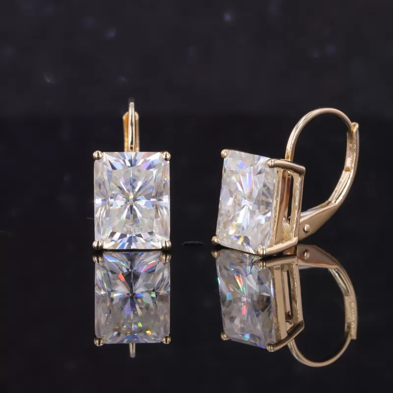 7×9mm Radiant Cut Moissanite 14K Yellow Gold Diamond Earrings