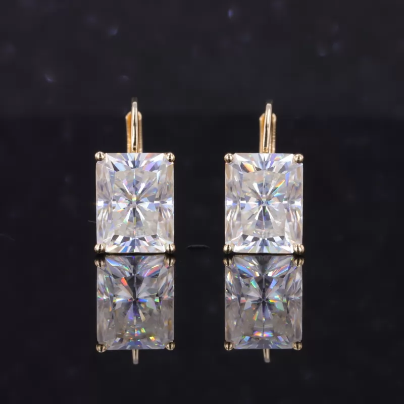 7×9mm Radiant Cut Moissanite 14K Yellow Gold Diamond Earrings