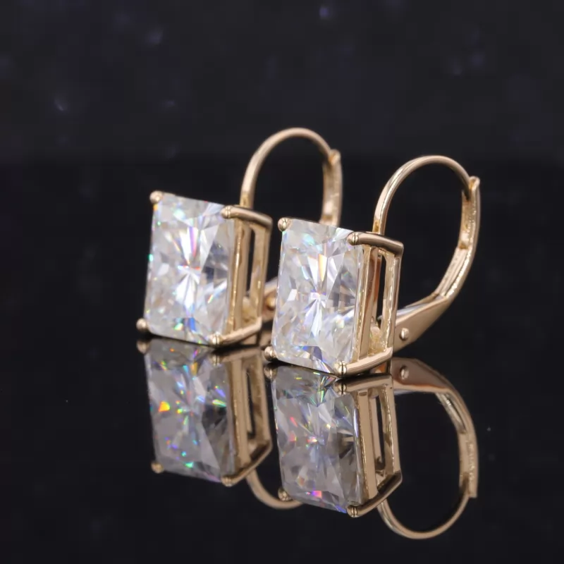 7×9mm Radiant Cut Moissanite 14K Yellow Gold Diamond Earrings