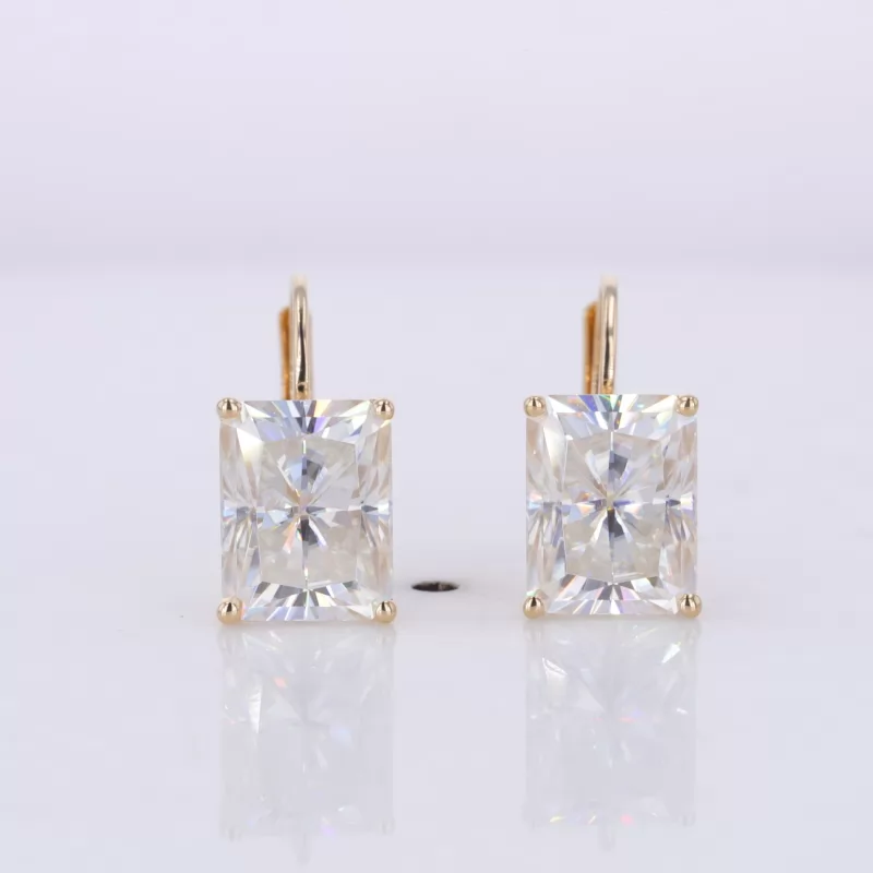 7×9mm Radiant Cut Moissanite 14K Yellow Gold Diamond Earrings