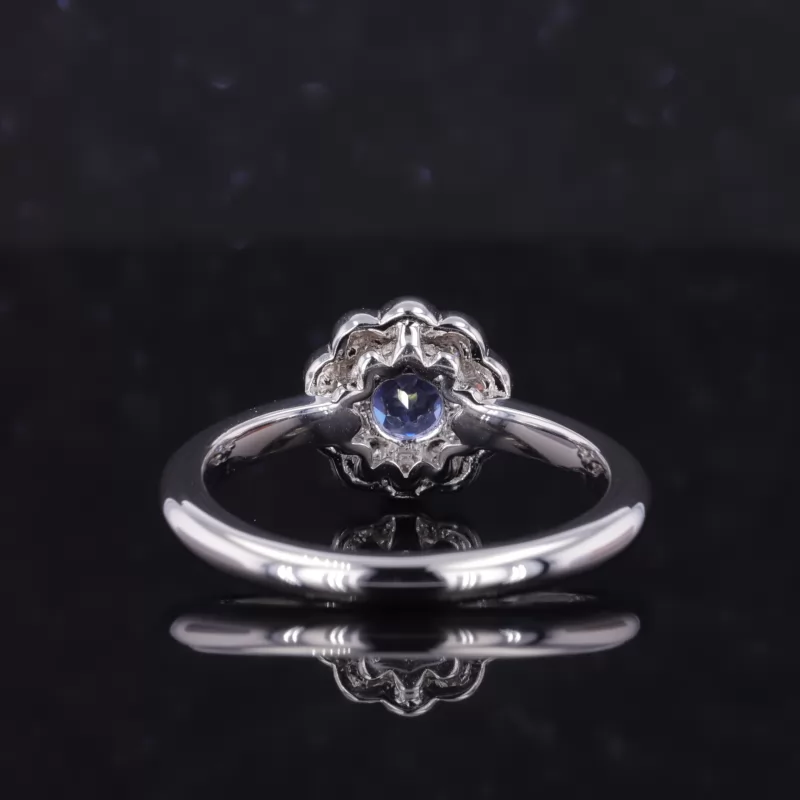 5mm Round Brilliant Cut Lab Grown Sapphire S925 Sterling Silver Halo Engagement Ring