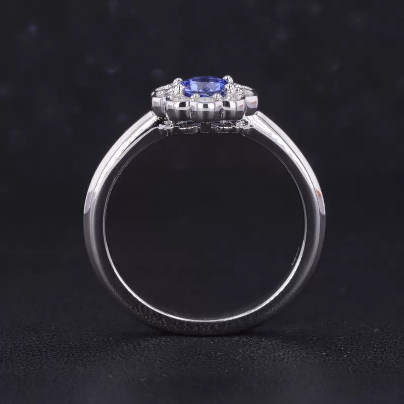 5mm Round Brilliant Cut Lab Grown Sapphire S925 Sterling Silver Halo Engagement Ring