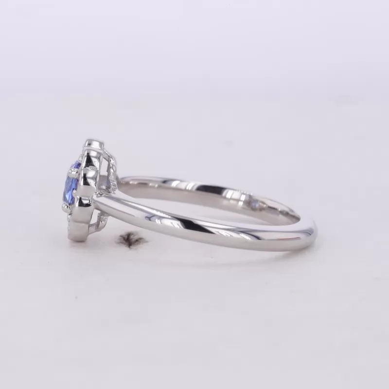 5mm Round Brilliant Cut Lab Grown Sapphire S925 Sterling Silver Halo Engagement Ring