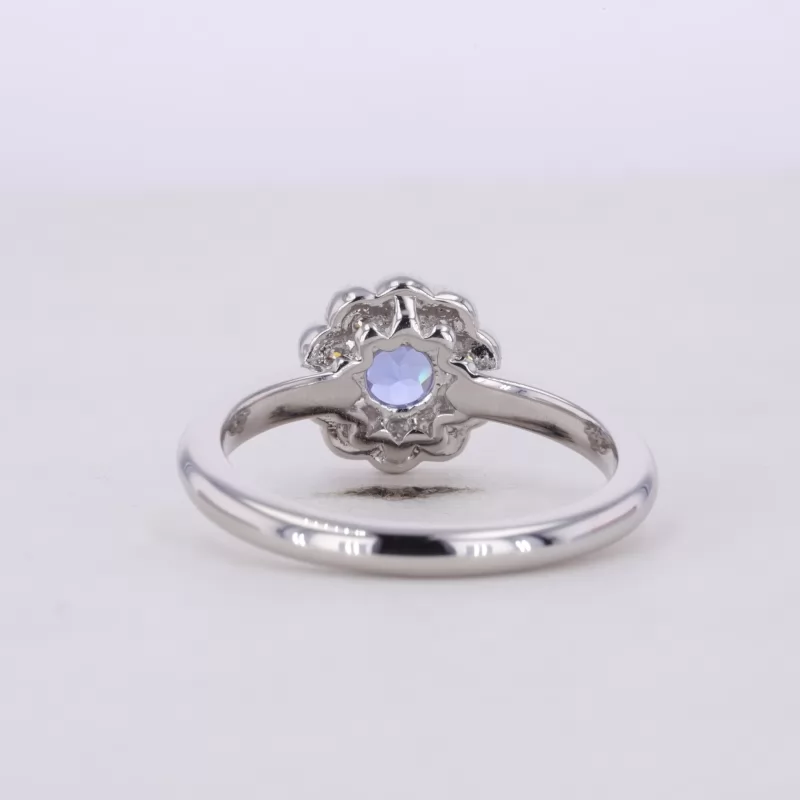 5mm Round Brilliant Cut Lab Grown Sapphire S925 Sterling Silver Halo Engagement Ring