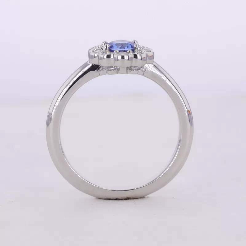 5mm Round Brilliant Cut Lab Grown Sapphire S925 Sterling Silver Halo Engagement Ring