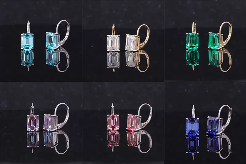 6×8mm Octagon Emerald Cut Lab Gemstones Diamond Earrings