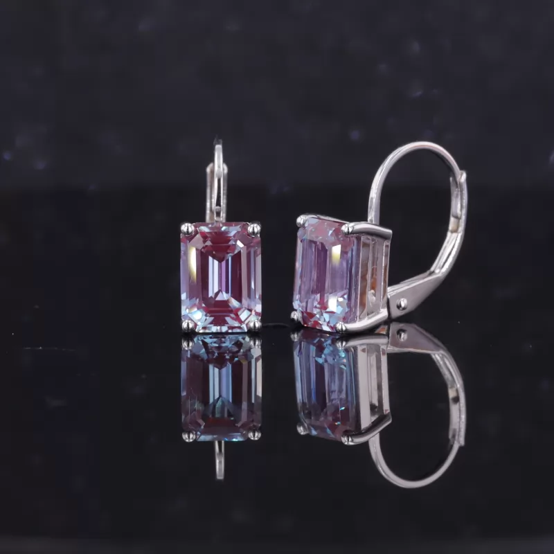 6×8mm Octagon Emerald Cut Lab Gemstones Diamond Earrings