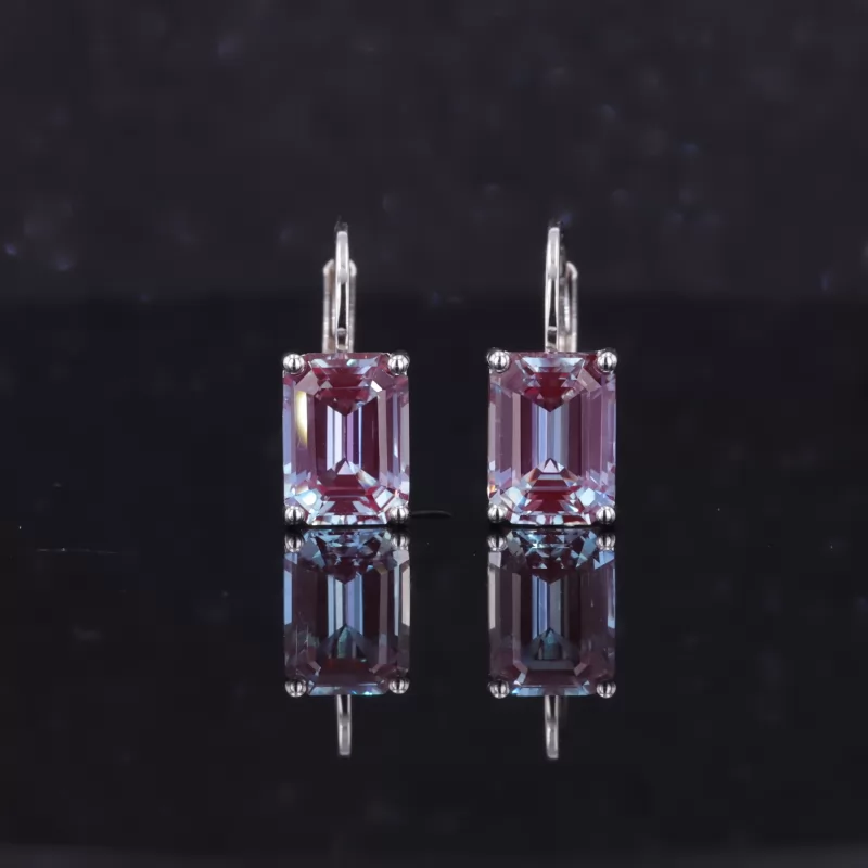 6×8mm Octagon Emerald Cut Lab Gemstones Diamond Earrings