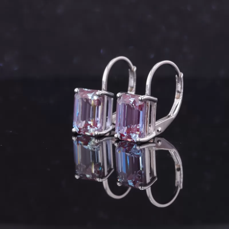 6×8mm Octagon Emerald Cut Lab Gemstones Diamond Earrings