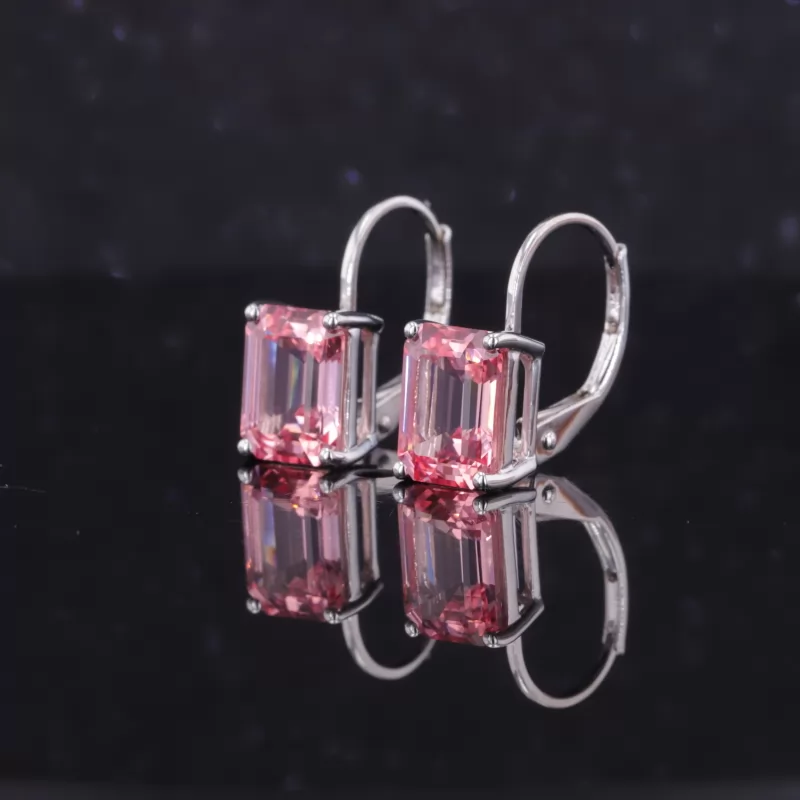 6×8mm Octagon Emerald Cut Lab Gemstones Diamond Earrings