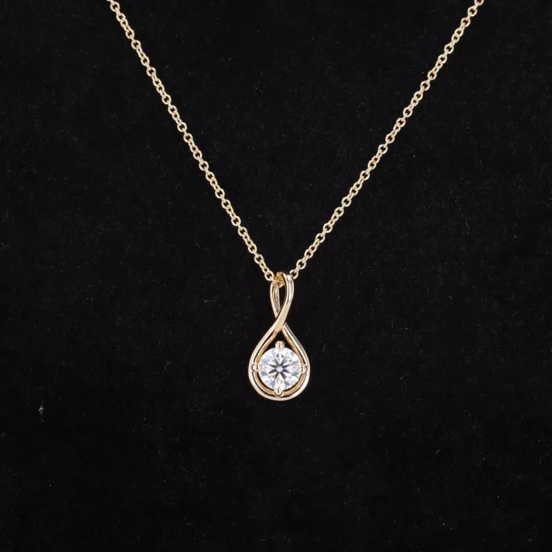 5mm Round Brilliant Cut Moissanite 10K Yellow Gold Diamond Pendant Necklace