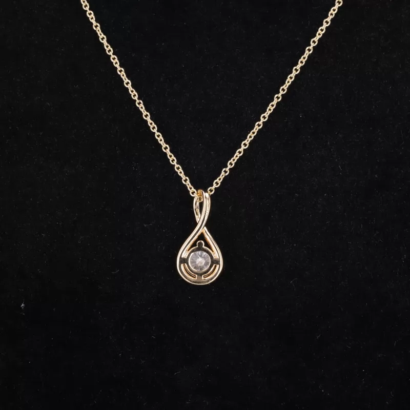 5mm Round Brilliant Cut Moissanite 10K Yellow Gold Diamond Pendant Necklace