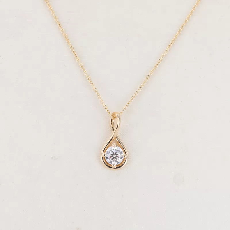 5mm Round Brilliant Cut Moissanite 10K Yellow Gold Diamond Pendant Necklace