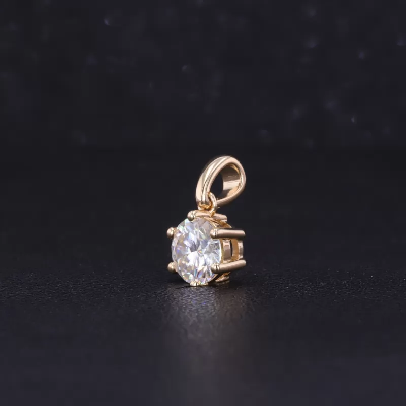 6.5mm Round Brilliant Cut Moissanite 14K Yellow Gold Diamond Pendant