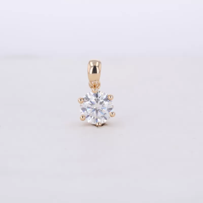 6.5mm Round Brilliant Cut Moissanite 14K Yellow Gold Diamond Pendant