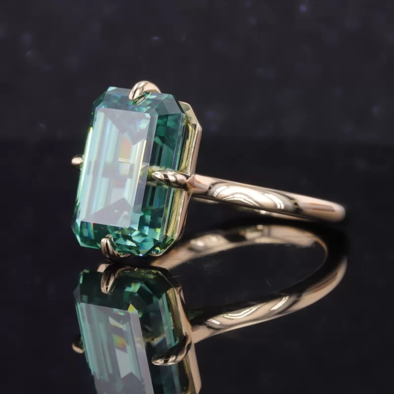 15.3×10.75mm Octagon Emerald Cut Green Moissanite 10K Yellow Gold Solitaire Engagement Ring