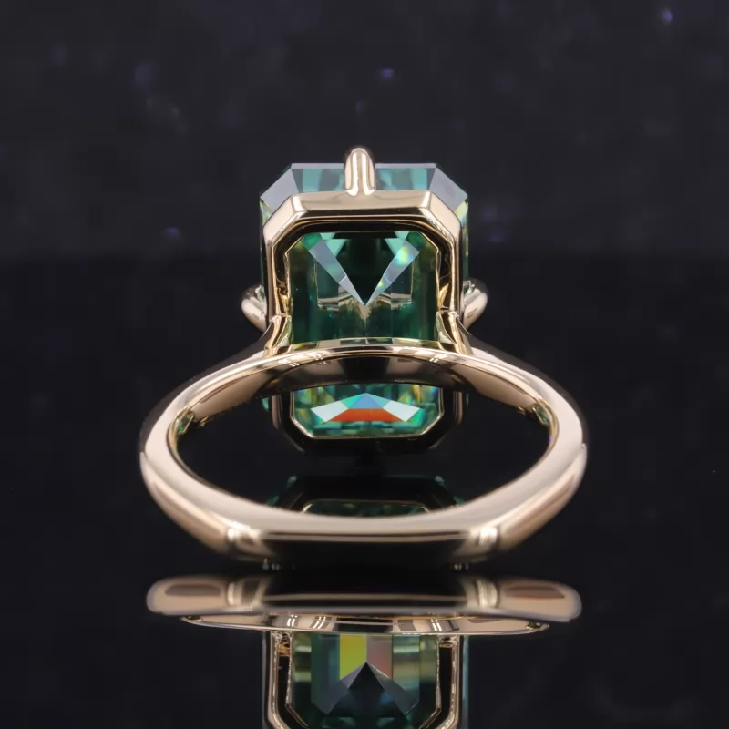 15.3×10.75mm Octagon Emerald Cut Green Moissanite 10K Yellow Gold Solitaire Engagement Ring