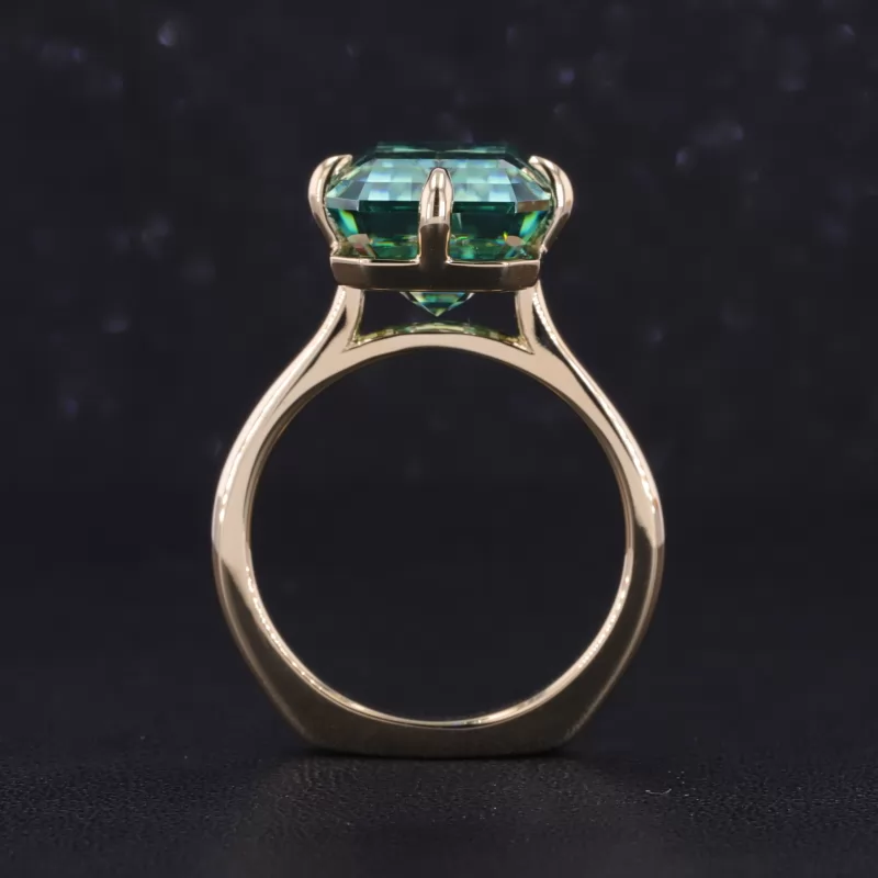 15.3×10.75mm Octagon Emerald Cut Green Moissanite 10K Yellow Gold Solitaire Engagement Ring