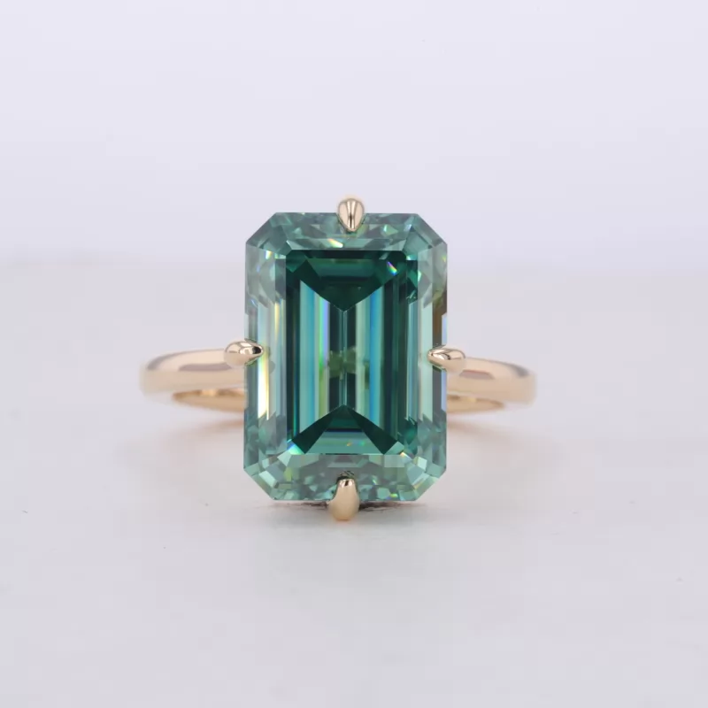 15.3×10.75mm Octagon Emerald Cut Green Moissanite 10K Yellow Gold Solitaire Engagement Ring