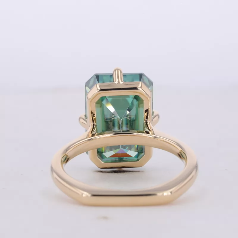 15.3×10.75mm Octagon Emerald Cut Green Moissanite 10K Yellow Gold Solitaire Engagement Ring