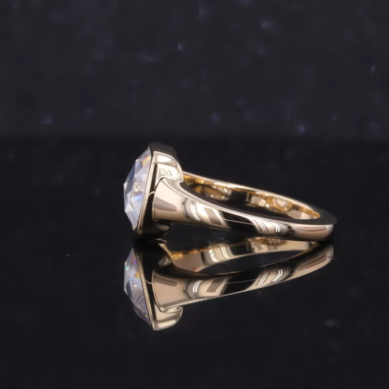 8.5×8.5mm Cushion Shape Single Rose Cut Moissanite Bezel Set 14K Yellow Gold Solitaire Engagement Ring