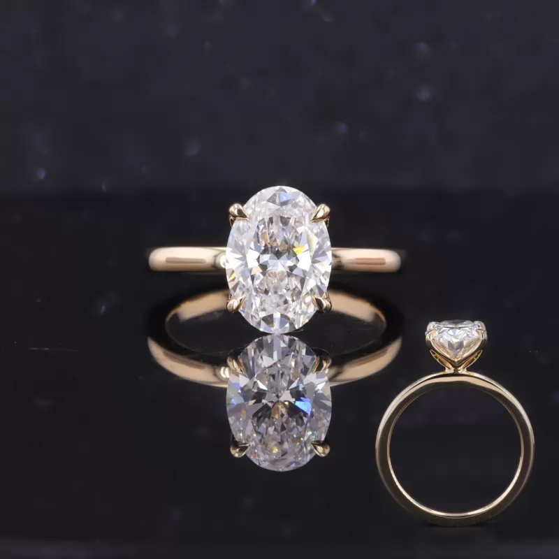 10.84×7.77mm Oval Cut Lab Grown Diamond 14K Yellow Gold Solitaire Engagement Ring