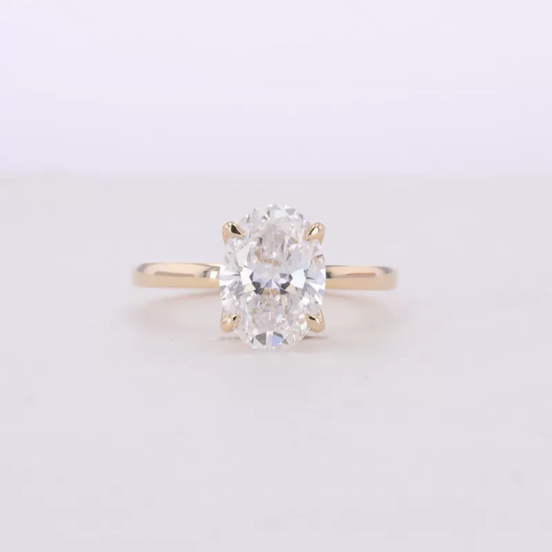 10.84×7.77mm Oval Cut Lab Grown Diamond 14K Yellow Gold Solitaire Engagement Ring