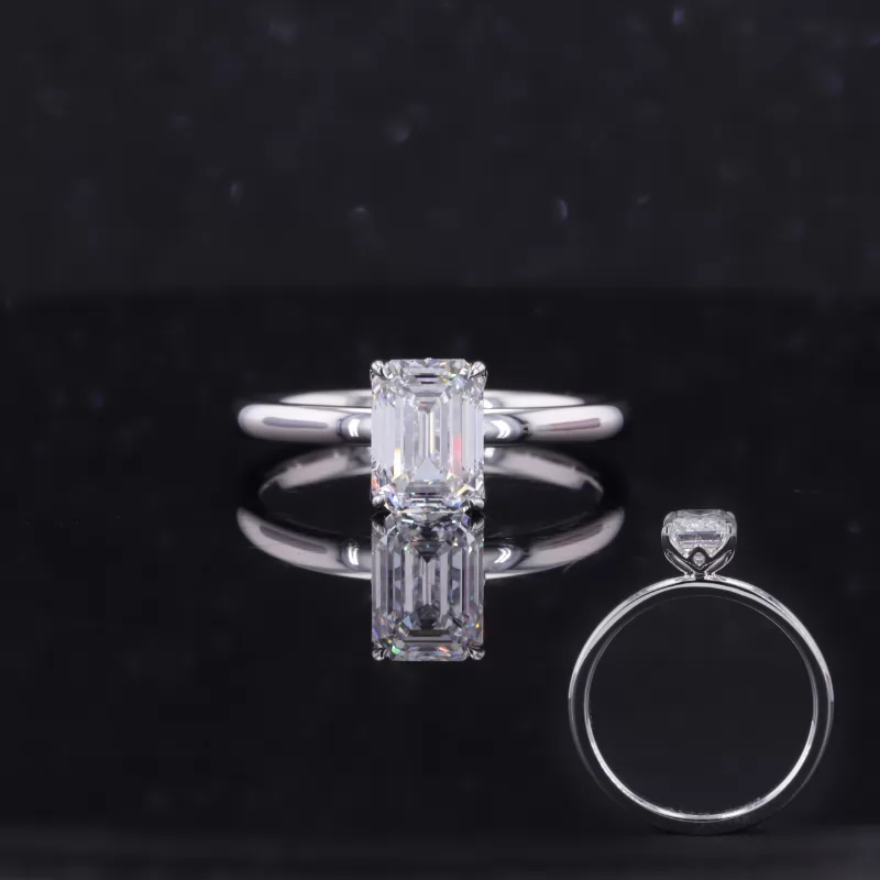 7.64×5.58mm Octagon Emerald Cut Lab Grown Diamond 18K White Gold Solitaire Engagement Ring