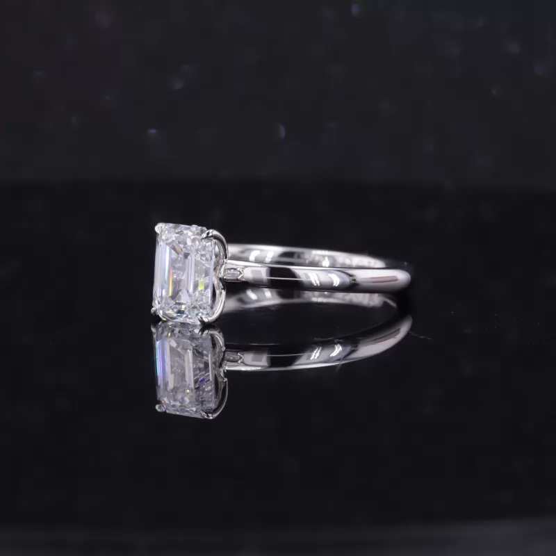 7.64×5.58mm Octagon Emerald Cut Lab Grown Diamond 18K White Gold Solitaire Engagement Ring