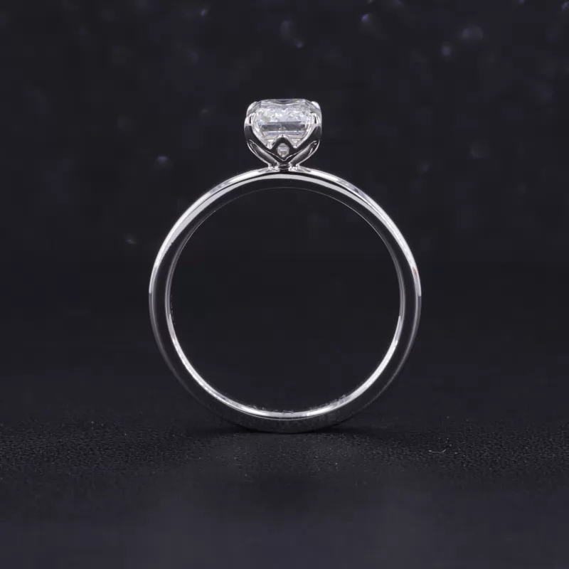 7.64×5.58mm Octagon Emerald Cut Lab Grown Diamond 18K White Gold Solitaire Engagement Ring