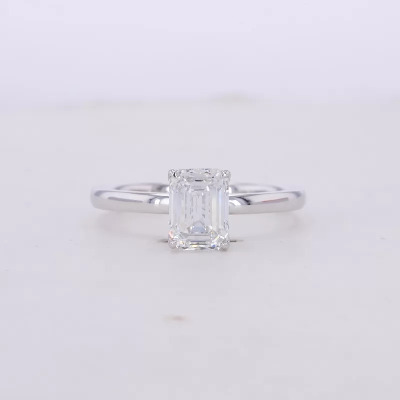 7.64×5.58mm Octagon Emerald Cut Lab Grown Diamond 18K White Gold Solitaire Engagement Ring