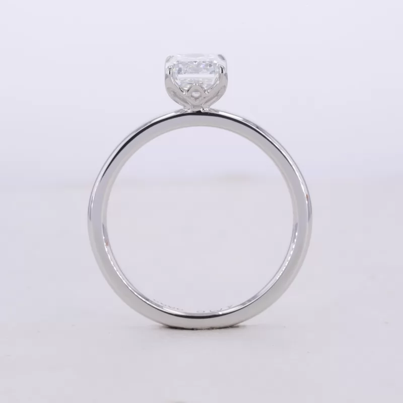 7.64×5.58mm Octagon Emerald Cut Lab Grown Diamond 18K White Gold Solitaire Engagement Ring
