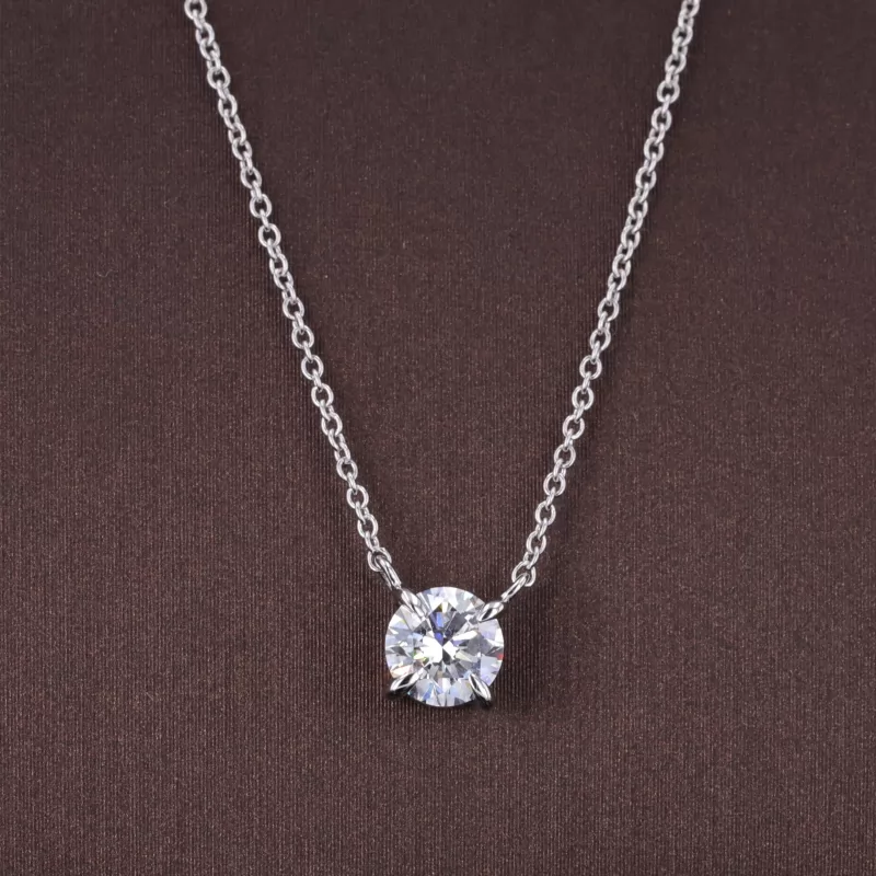 5.12mm Round Brilliant Cut Lab Grown Diamond 10K White Gold Diamond Pendant Necklace