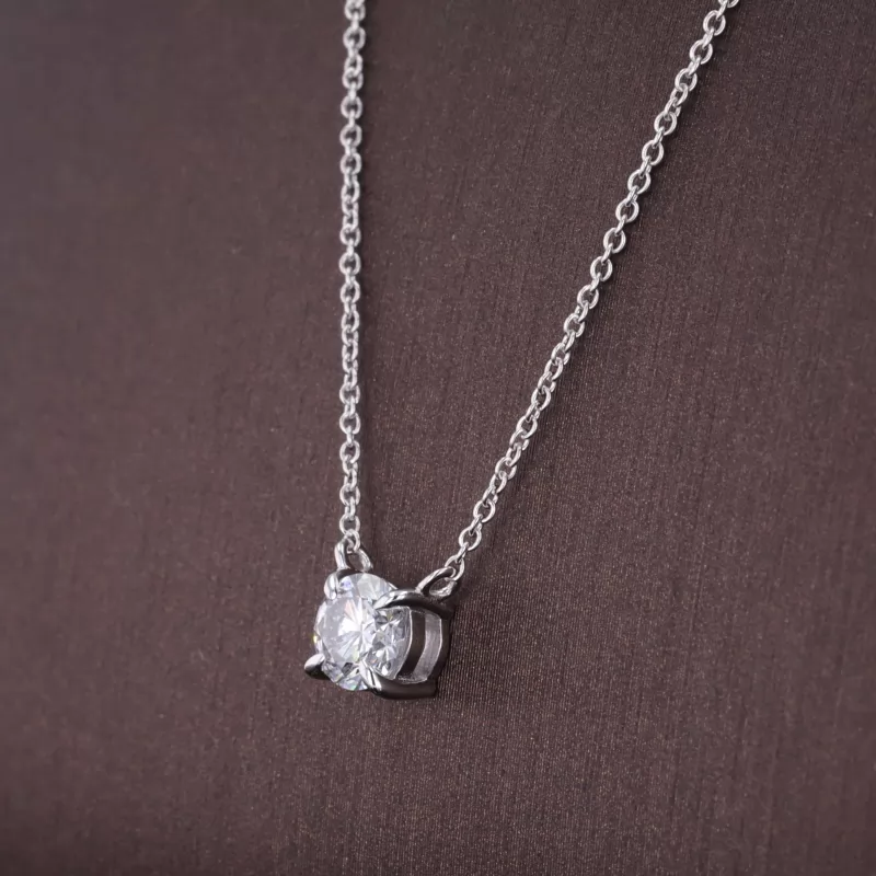5.12mm Round Brilliant Cut Lab Grown Diamond 10K White Gold Diamond Pendant Necklace